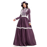 Women American Pioneer Colonial Dress Prairie Costume with Bonnet - INSWEAR